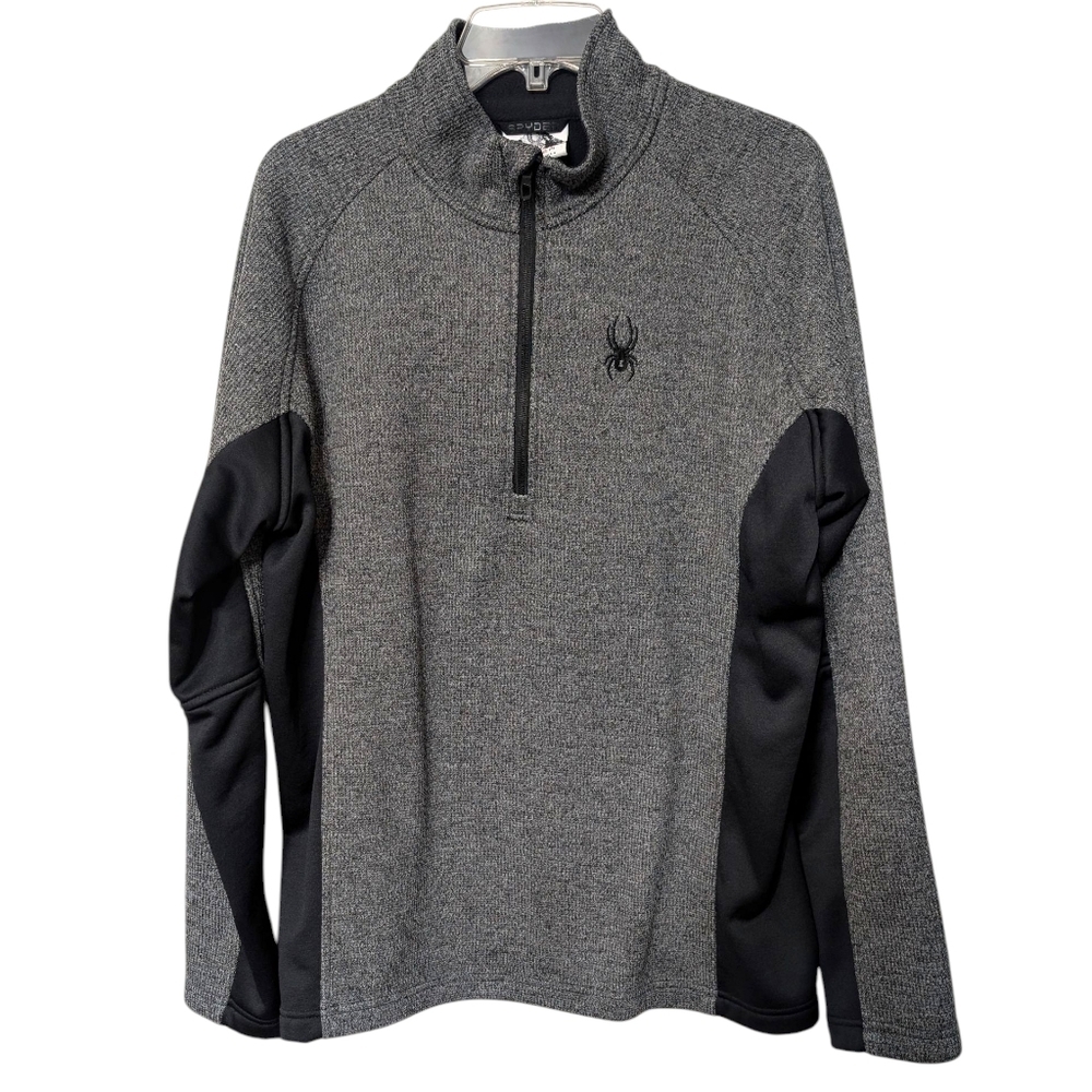 Spyder Logo Men's Gray Textured Quarter Zip Pullover Sweater Jacket Size XL